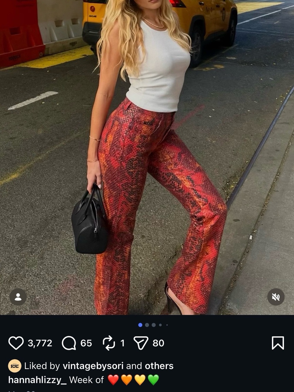 Red Snakeskin Print Pants